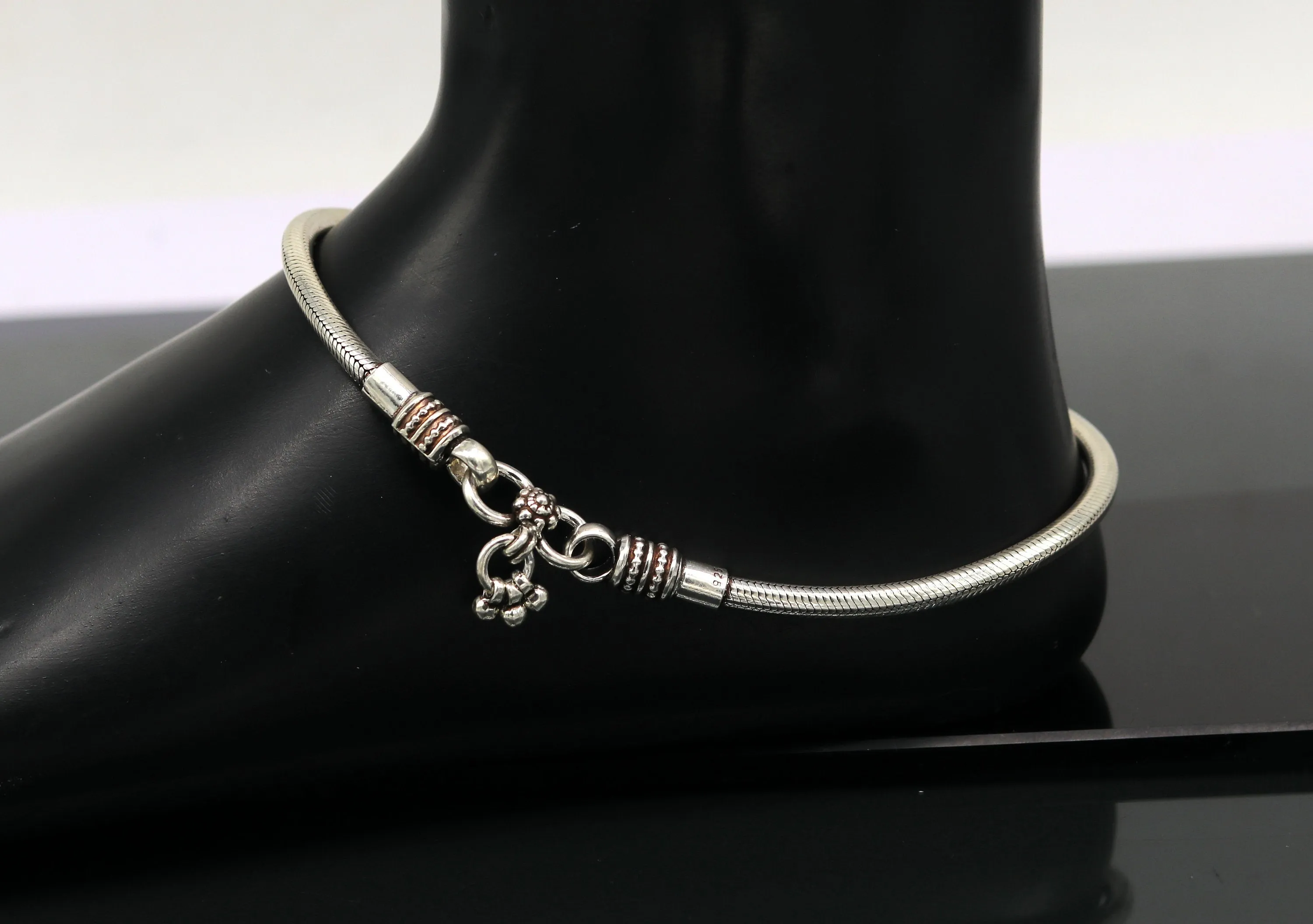 925 Sterling silver handmade 4 mm snake chain ankle bracelet, vintage oxidized charm anklets, tribal belly dance customized jewelry nank250