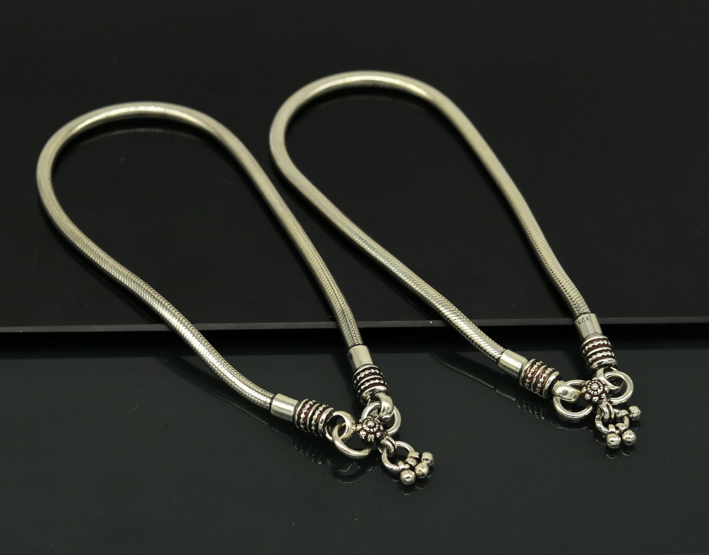 925 Sterling silver handmade 4 mm snake chain ankle bracelet, vintage oxidized charm anklets, tribal belly dance customized jewelry nank250