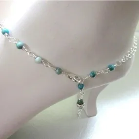Adjustable Sterling Silver And Turquoise Cross Charm Ankle Bracelet