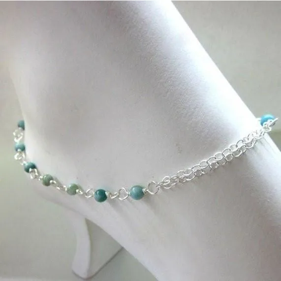 Adjustable Sterling Silver And Turquoise Cross Charm Ankle Bracelet
