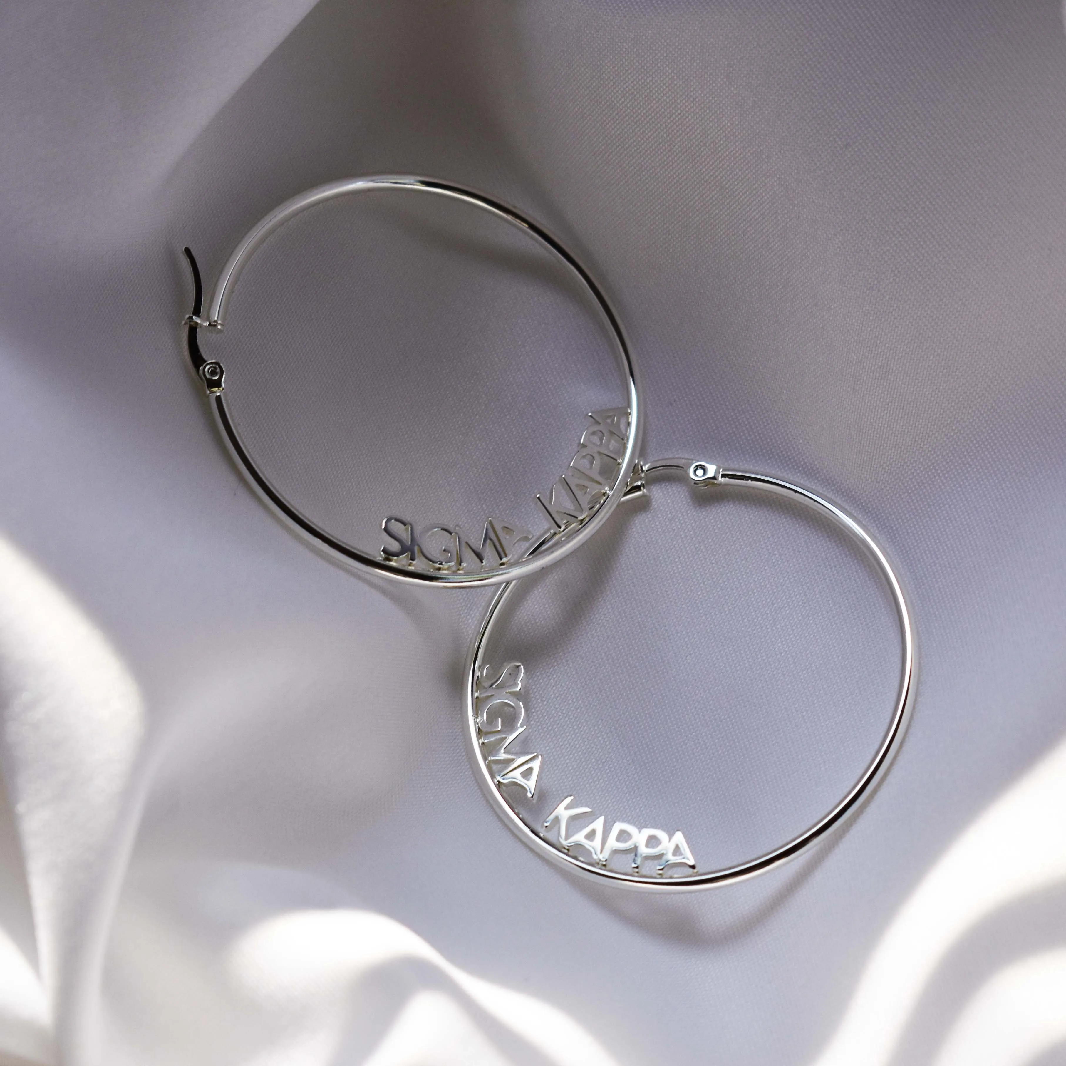 Alpha Delta Pi Silver Hoop Earrings- Name Design