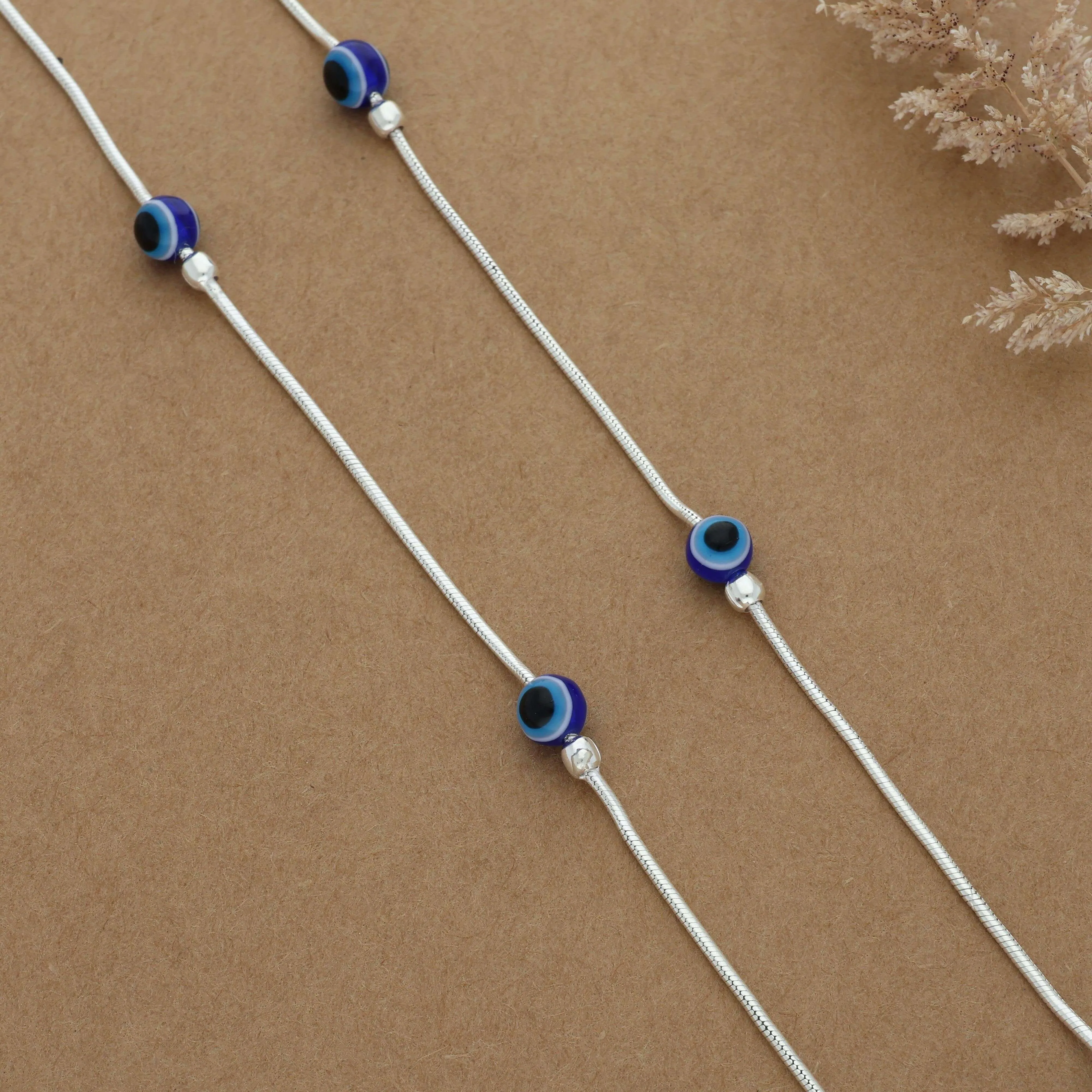 Amiable Evil Eye Beads Adjustable Silver Anklet