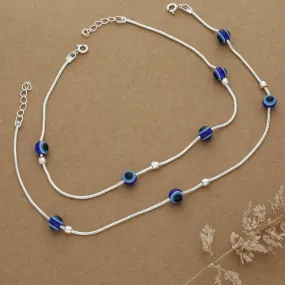 Amiable Evil Eye Beads Adjustable Silver Anklet