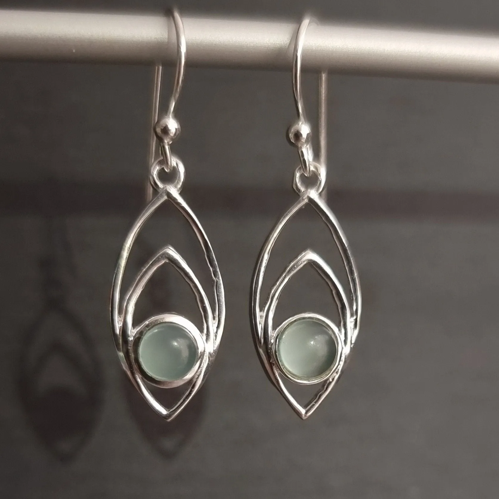Aqua Chalcedony Marquis 925 Sterling Silver Earrings, E35C