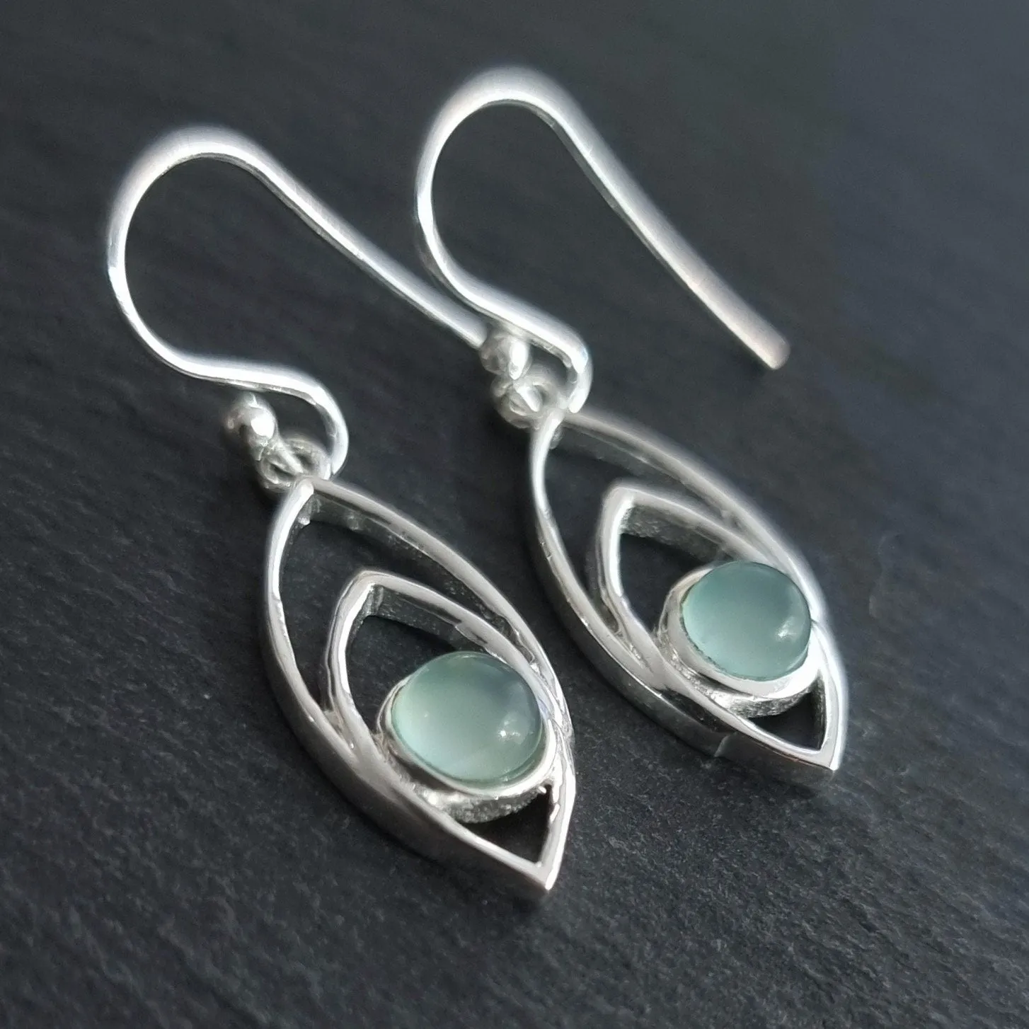 Aqua Chalcedony Marquis 925 Sterling Silver Earrings, E35C