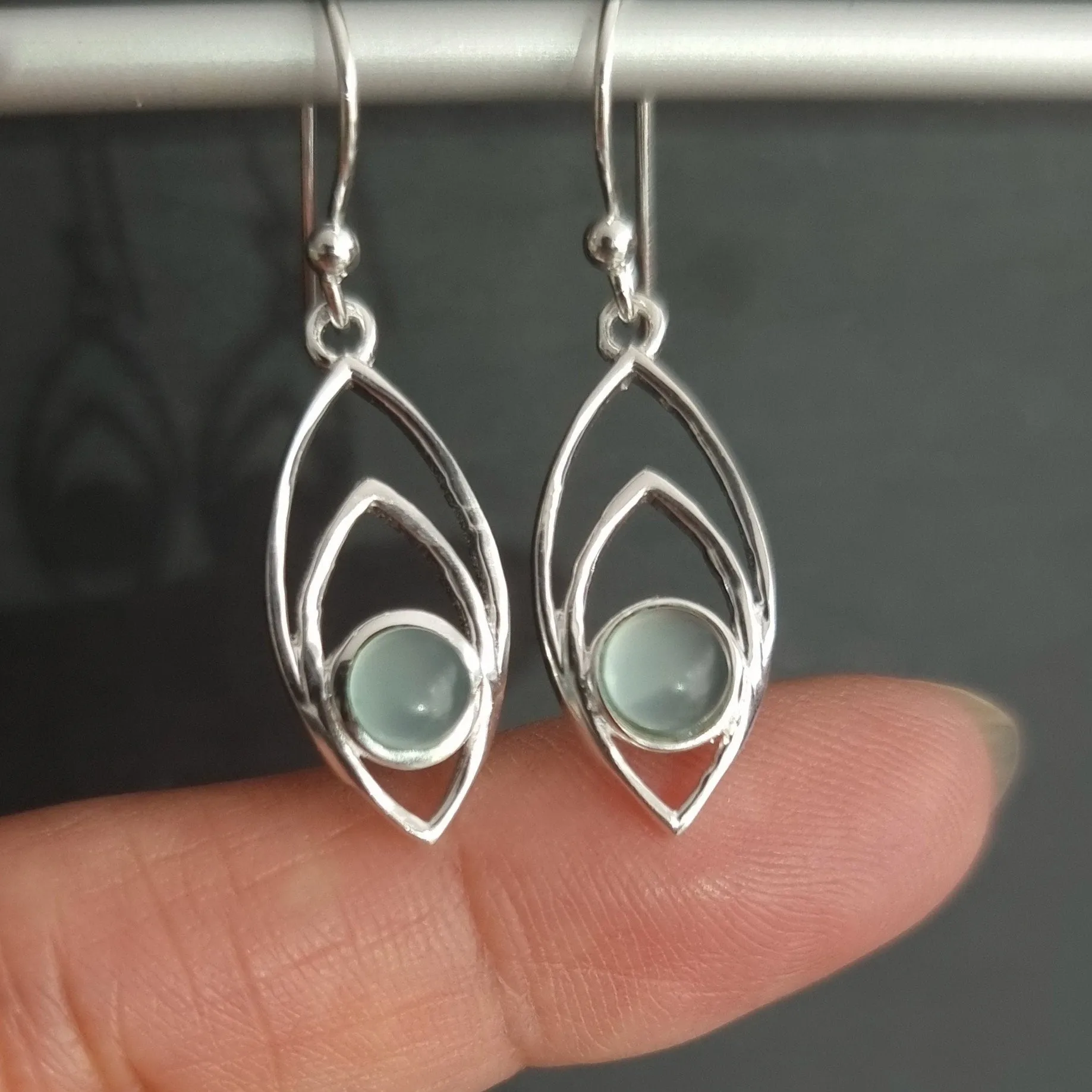 Aqua Chalcedony Marquis 925 Sterling Silver Earrings, E35C