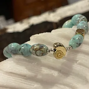 AQUA Dragon Skin Agate Stretchy NAUTILUS SHELL Bracelet