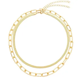 BaubleStar Link Layered Necklace Gold Layering Paperclip Chain Choker for Women 2 Layers Gold