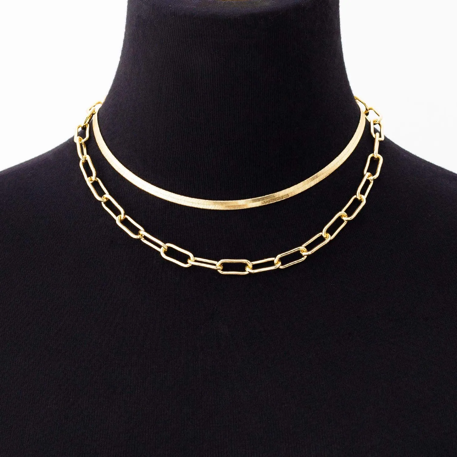 BaubleStar Link Layered Necklace Gold Layering Paperclip Chain Choker for Women 2 Layers Gold
