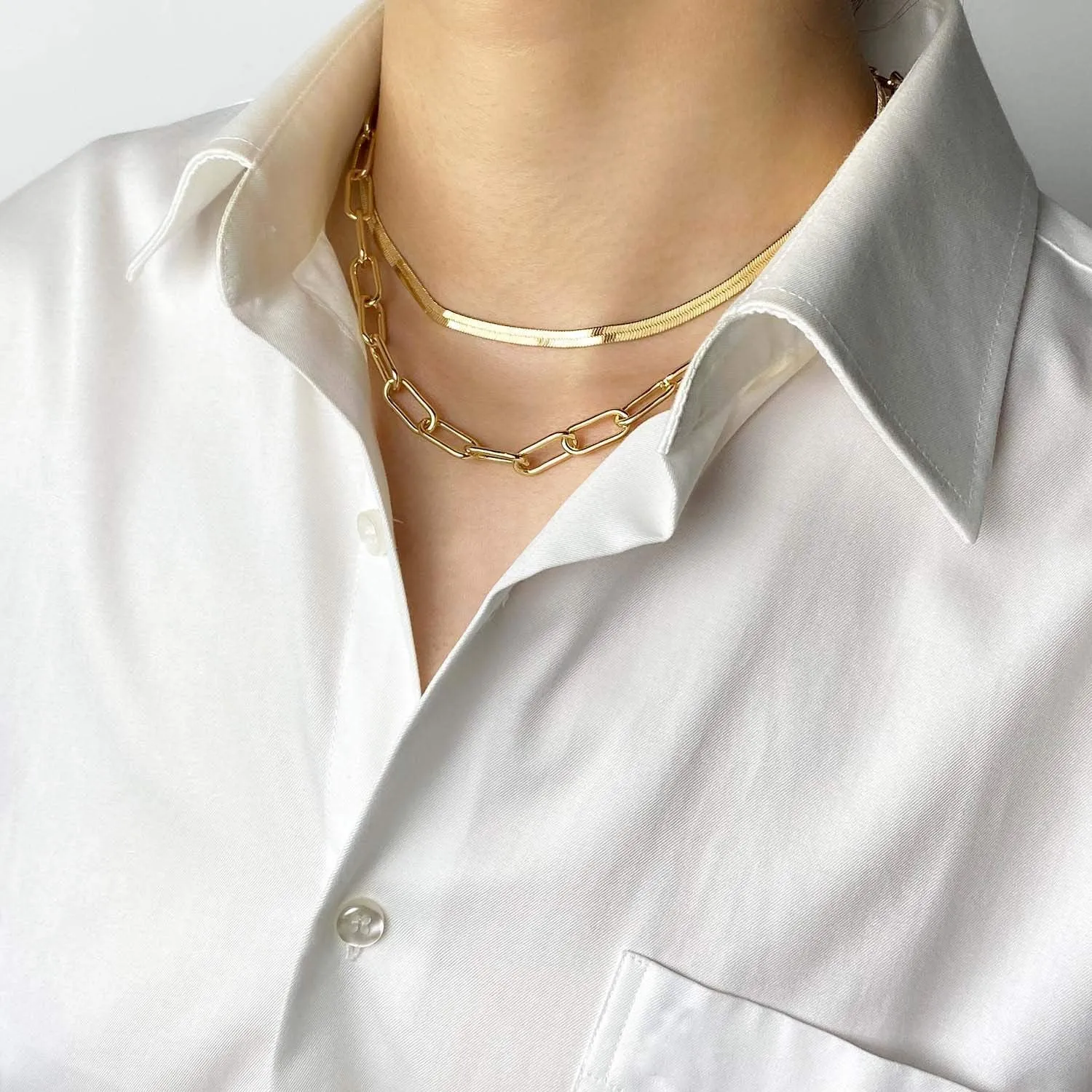 BaubleStar Link Layered Necklace Gold Layering Paperclip Chain Choker for Women 2 Layers Gold