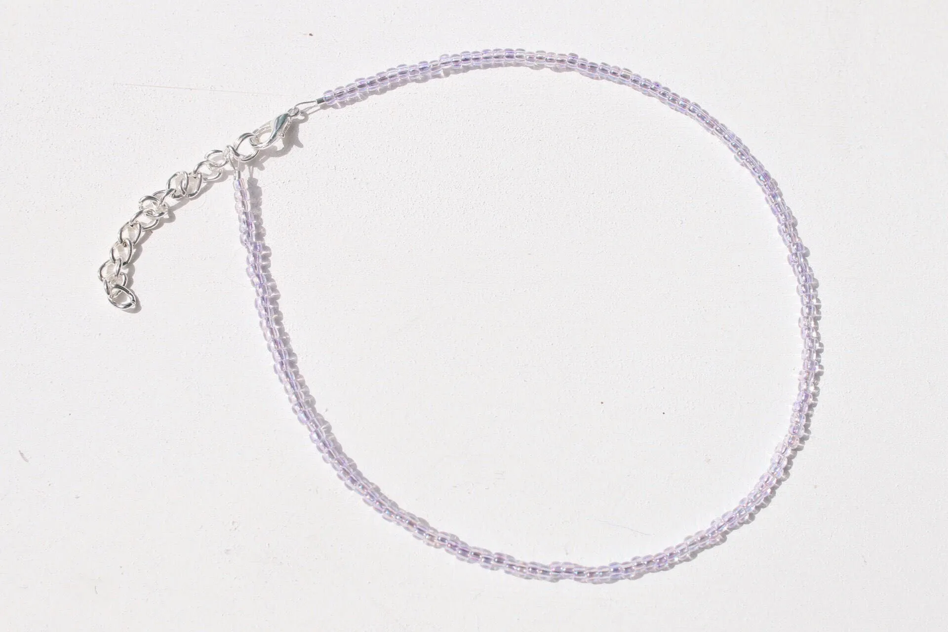 Beach Babe Lilac Iridescent Lilac Glass Beaded Choker Necklace / Beach Jewelry / Summer