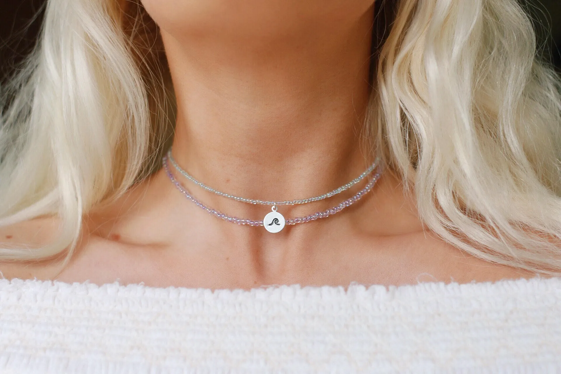 Beach Babe Lilac Iridescent Lilac Glass Beaded Choker Necklace / Beach Jewelry / Summer
