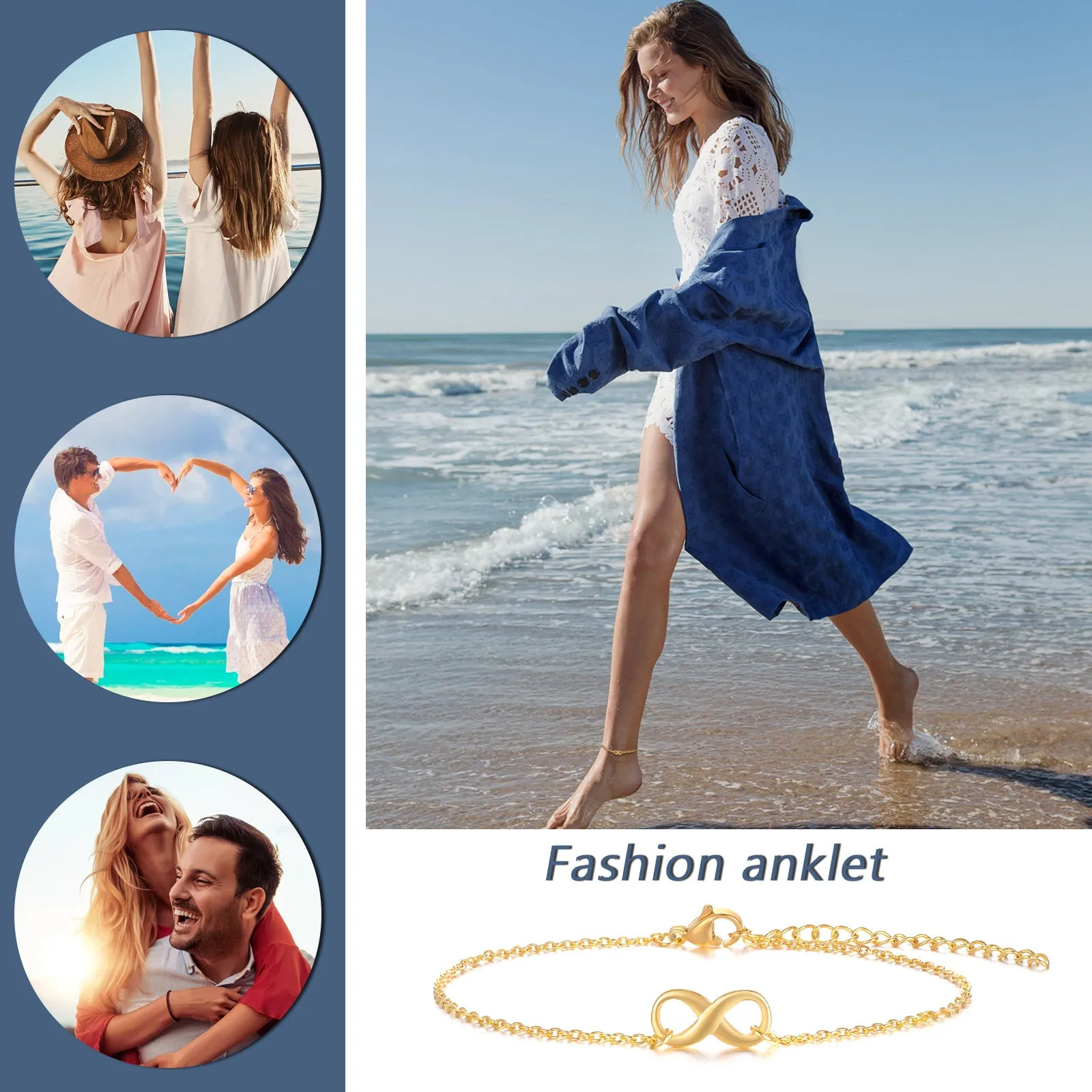 Beach Infinity Anklet Bracelet Stainless Steel Boho Foot Chain
