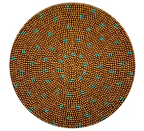Beaded Placemat, Dark Wood & Turquoise