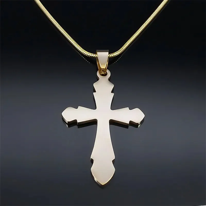 Bible Lords Prayer Cross Necklace for Women Men Stainless Steel Gold Color Spanish Christian Necklaces
