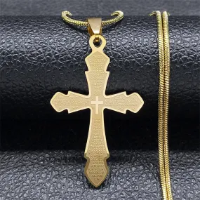 Bible Lords Prayer Cross Necklace for Women Men Stainless Steel Gold Color Spanish Christian Necklaces