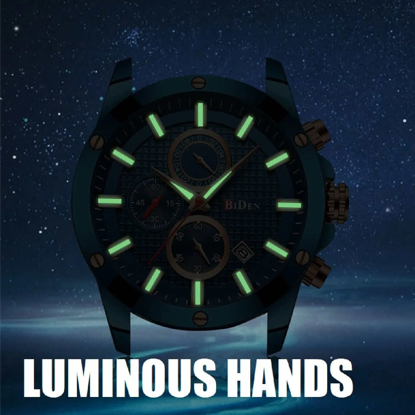 Biden Original Mens Fashion Casual Sport Japan Quartz Wristwatch Chronograph Stop Watch Calendar Luminous Hand Silicone Strap