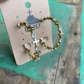 Big Hoop Cross CZ Gold Plated Earrings