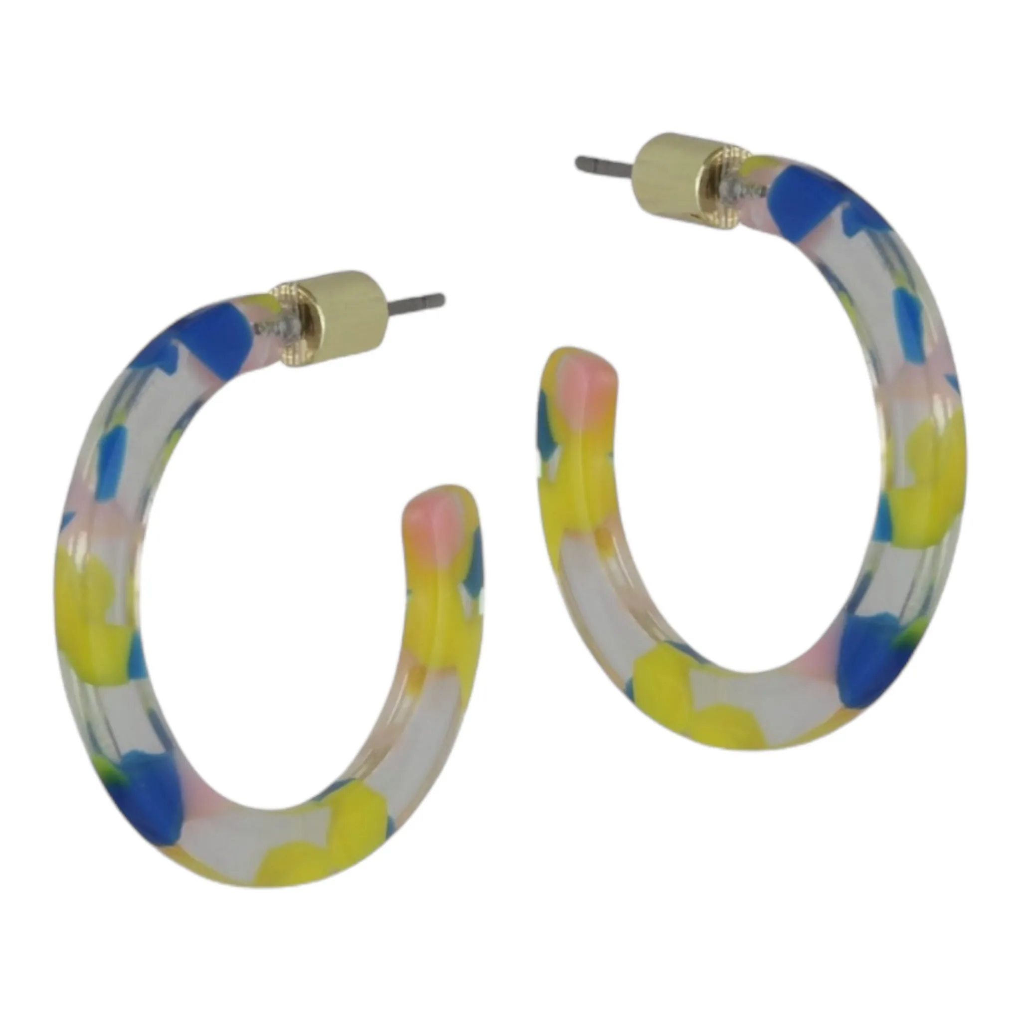 Big Metal Annis Resin Hoop Earrings Blue/Yellow/Peach