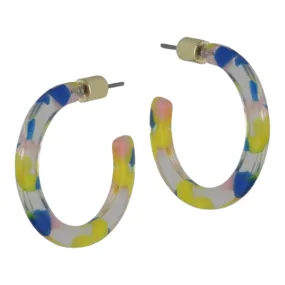 Big Metal Annis Resin Hoop Earrings Blue/Yellow/Peach