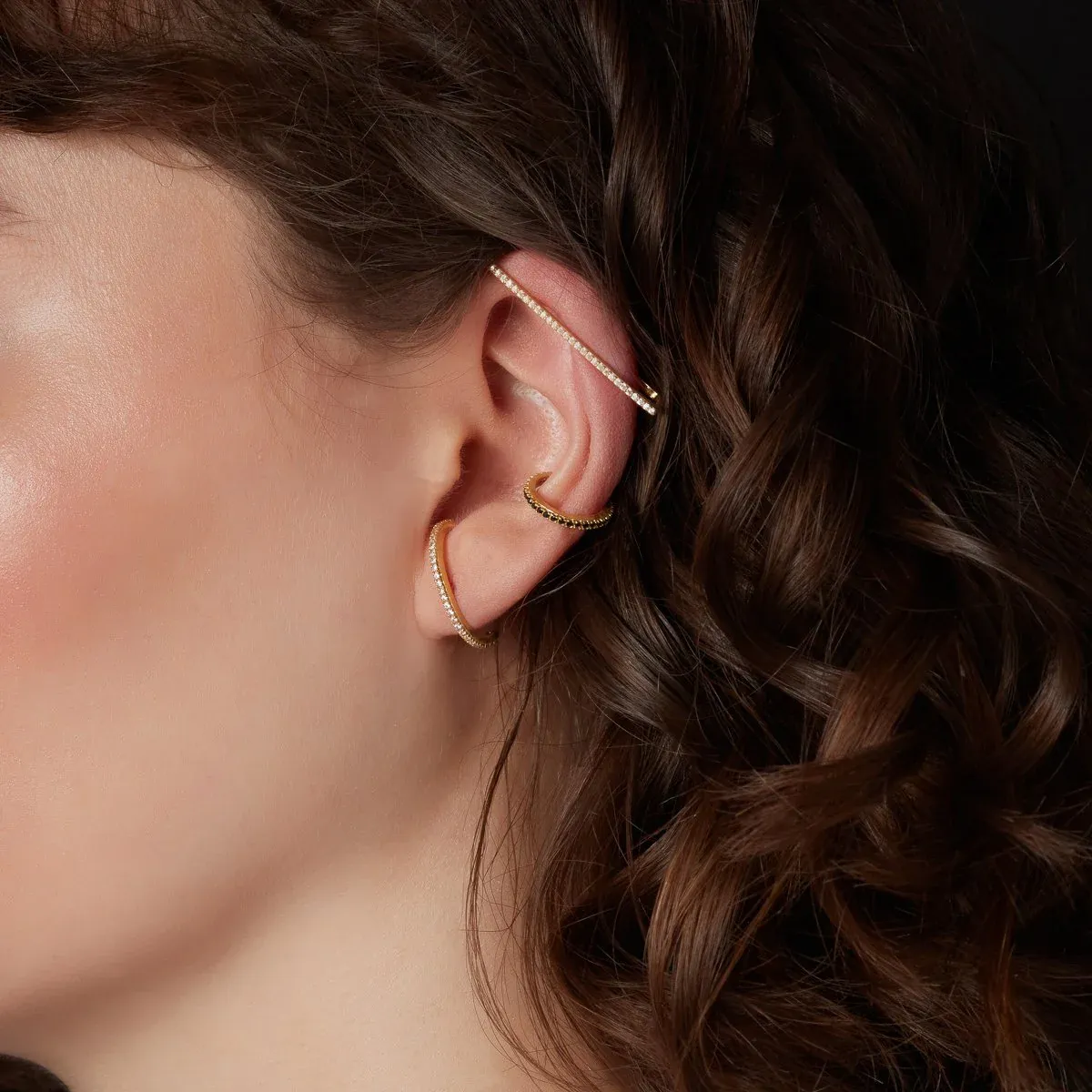 Black Cubic Zirconia Ear Cuff in Gold or Silver