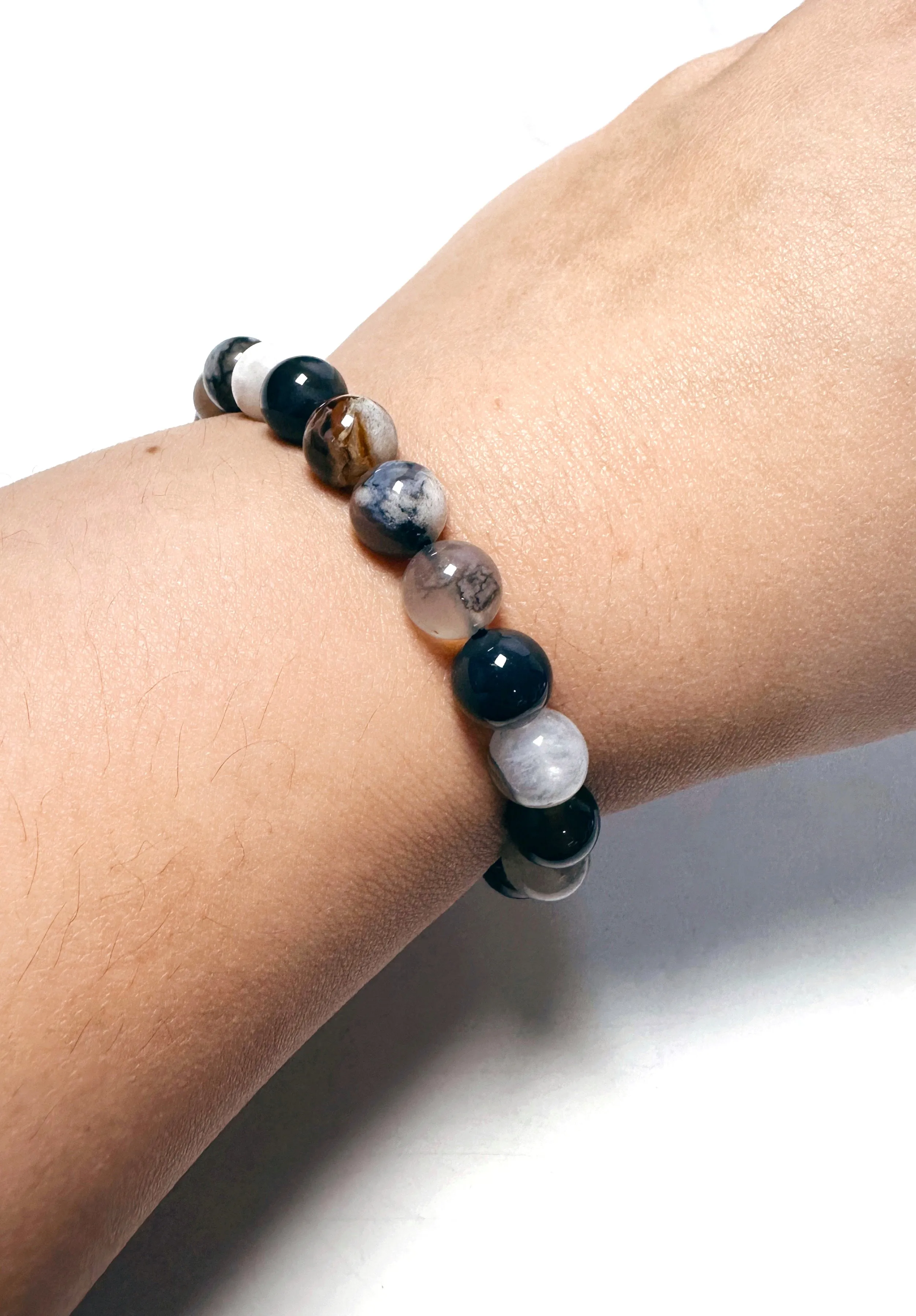 Black Flower Agate Beaded Bracelet