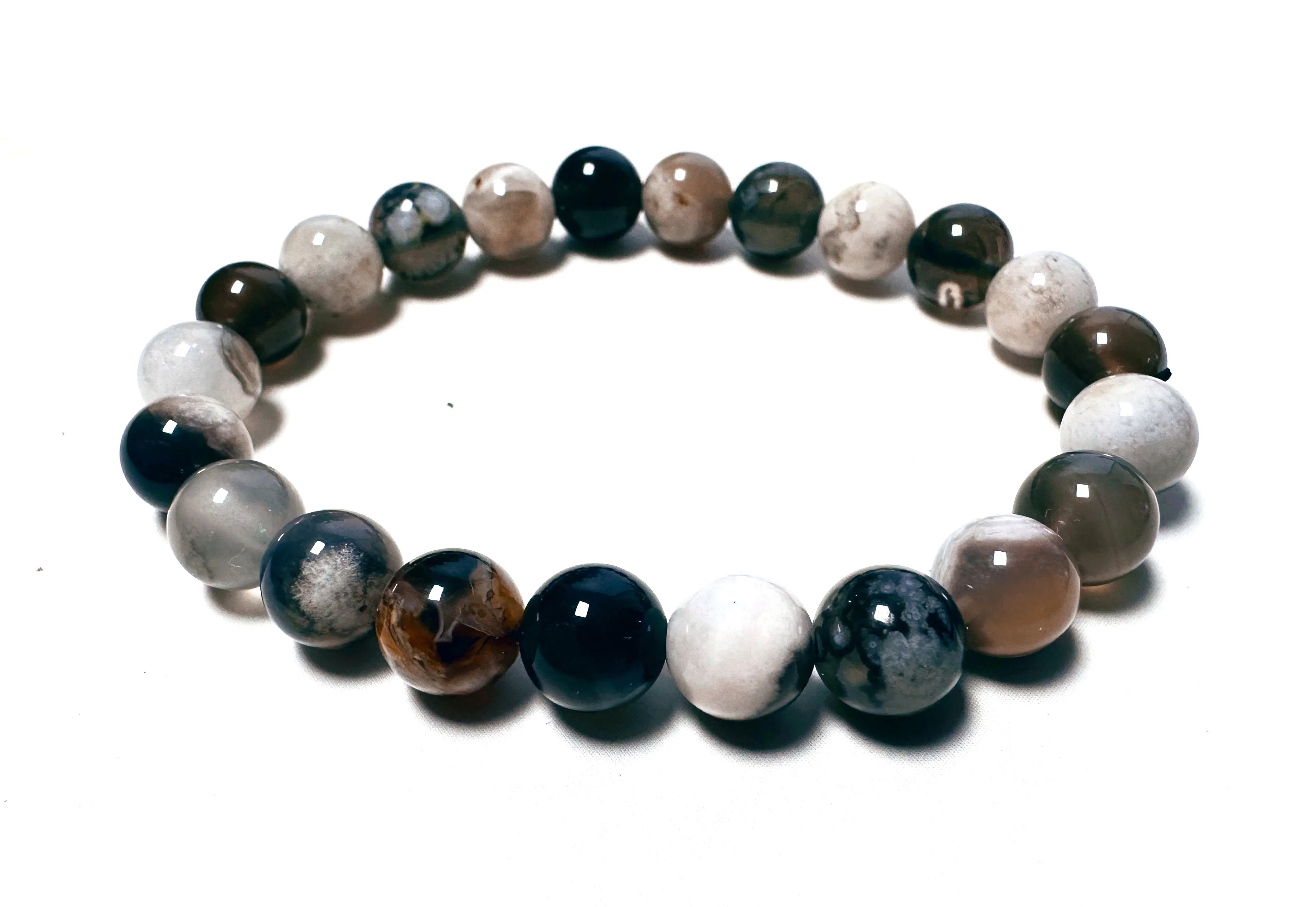 Black Flower Agate Beaded Bracelet