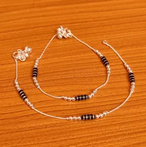 BLACK MEENAKARI SILVER PLATED ANKLETS
