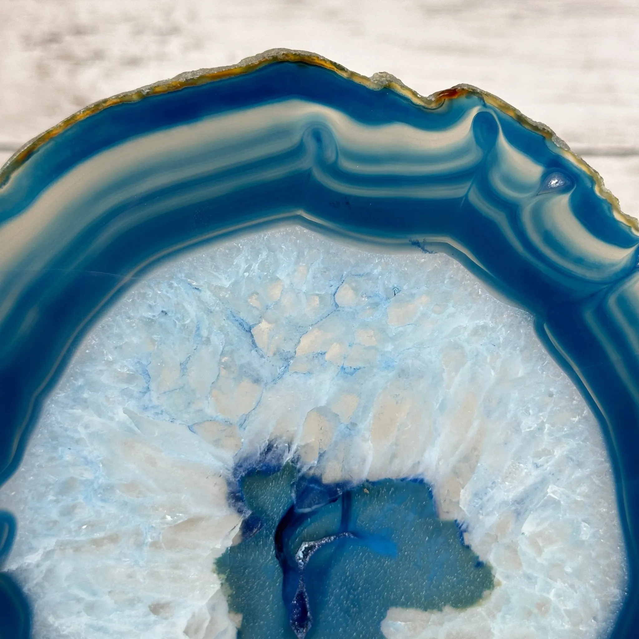 Blue Agate Slice on a Metal Stand, 11.7" Tall #5055-0121