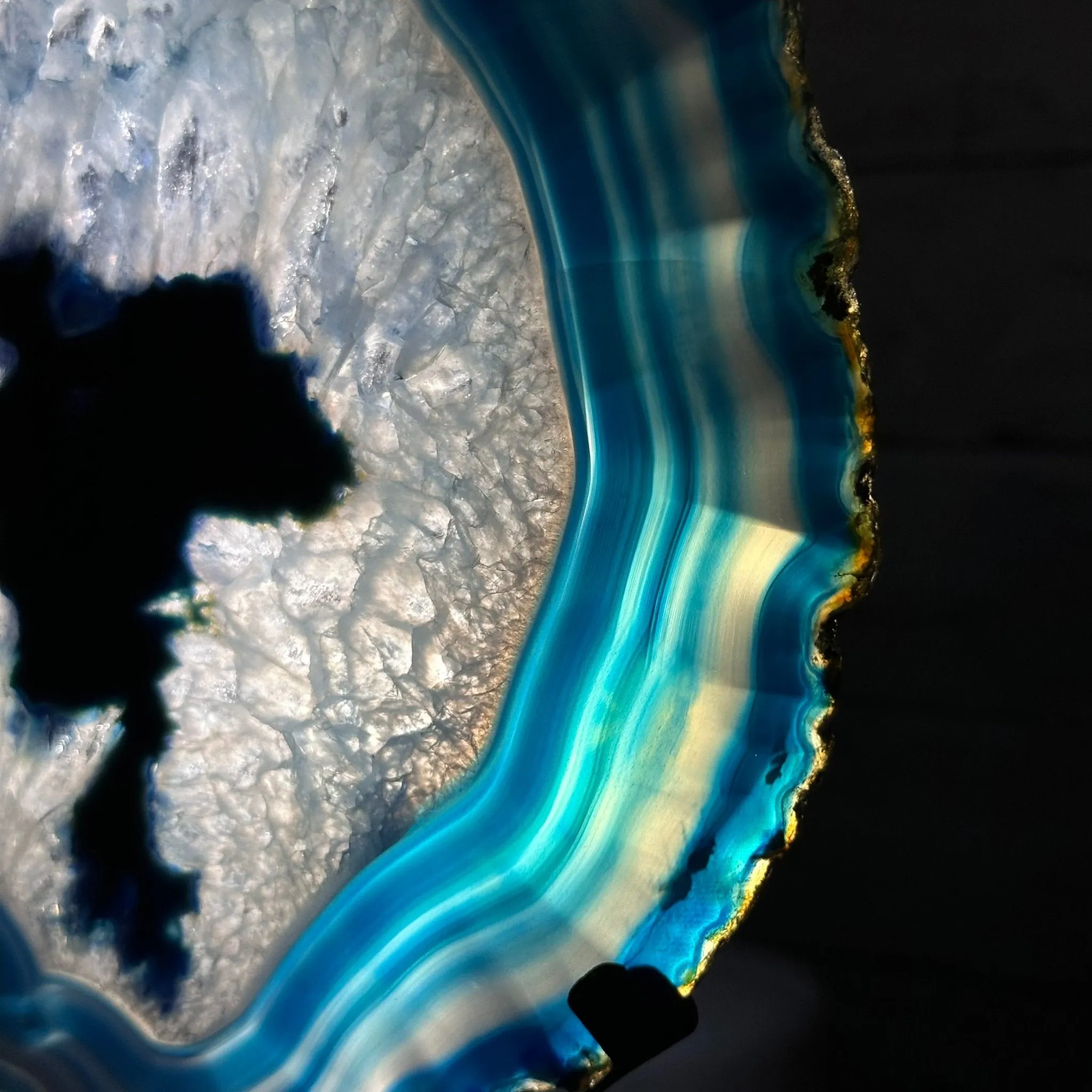 Blue Agate Slice on a Metal Stand, 11.7" Tall #5055-0121