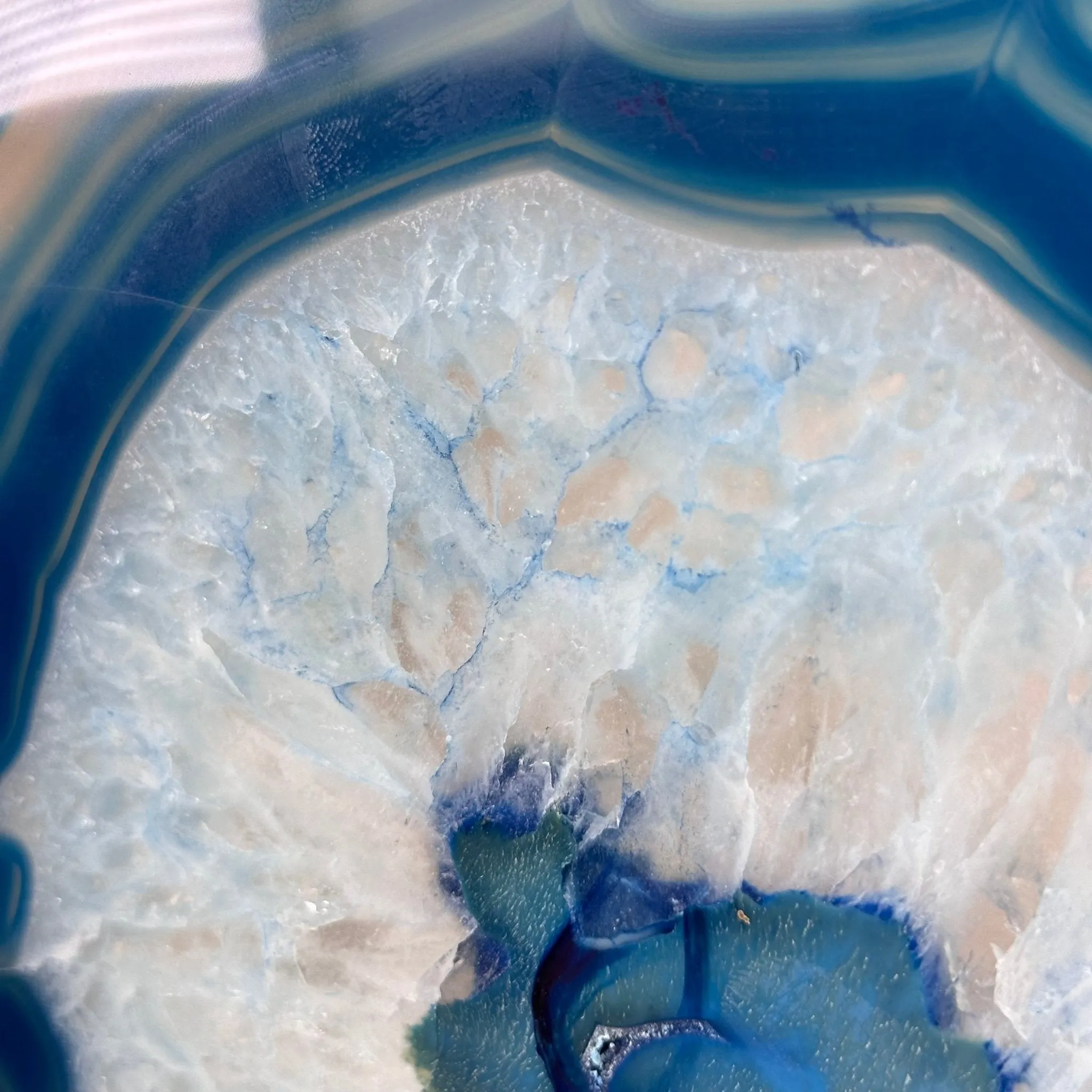 Blue Agate Slice on a Metal Stand, 11.7" Tall #5055-0121