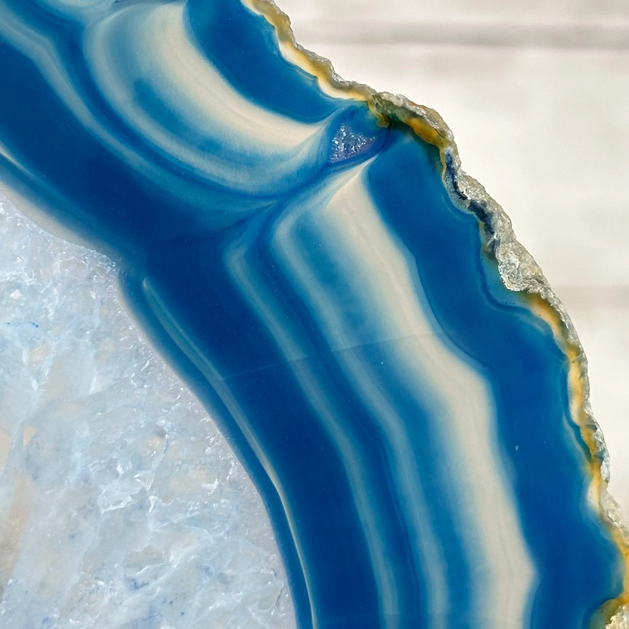 Blue Agate Slice on a Metal Stand, 11.7" Tall #5055-0121