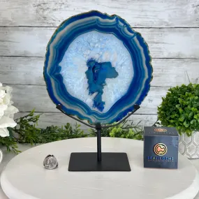 Blue Agate Slice on a Metal Stand, 11.7" Tall #5055-0121