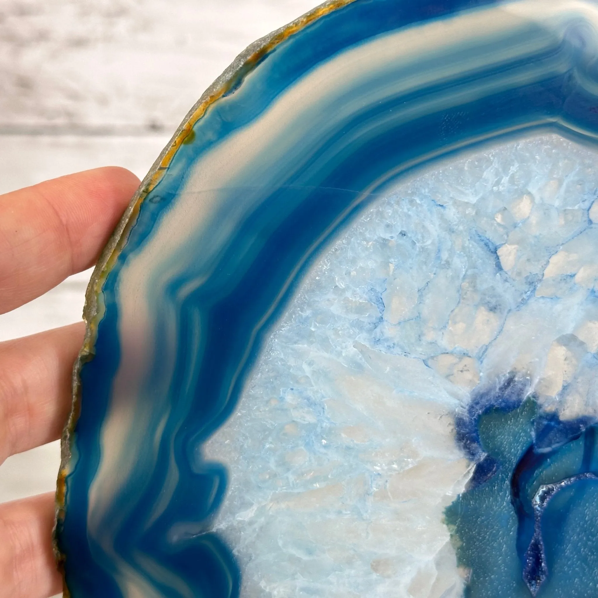 Blue Agate Slice on a Metal Stand, 11.7" Tall #5055-0121