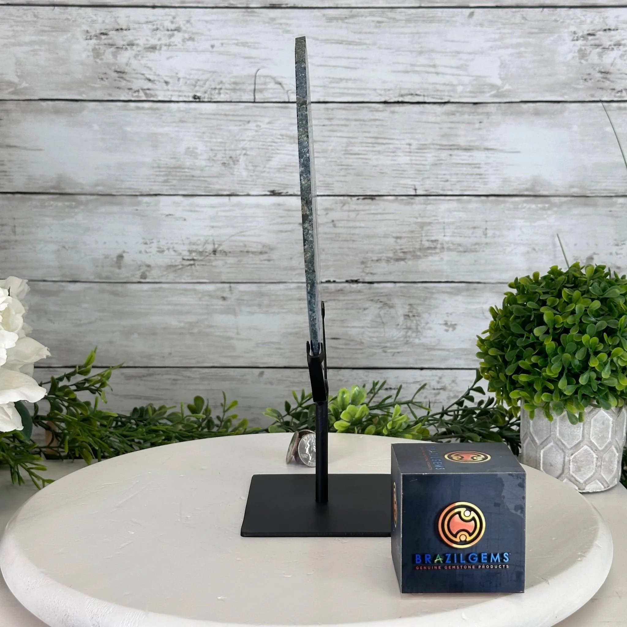 Blue Agate Slice on a Metal Stand, 11.7" Tall #5055-0121