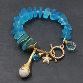 Blue Glass Keshi Pearl Starfish Bracelet