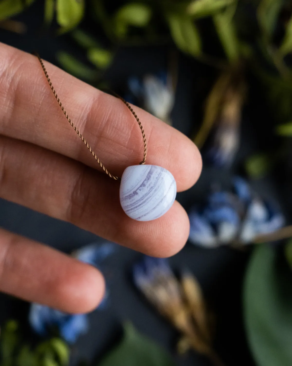 Blue Lace Agate Vegan Silk Necklace