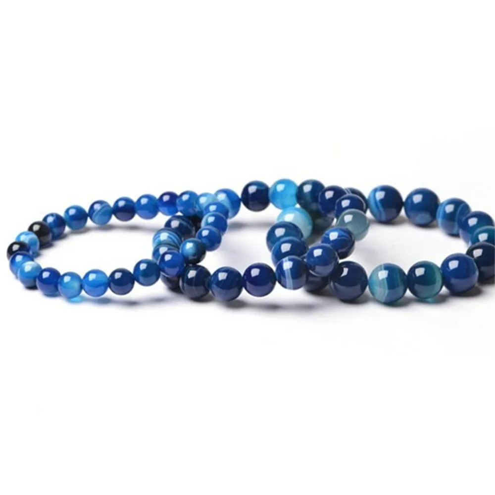 Blue Striped Agate Beads Stretch Bracelet