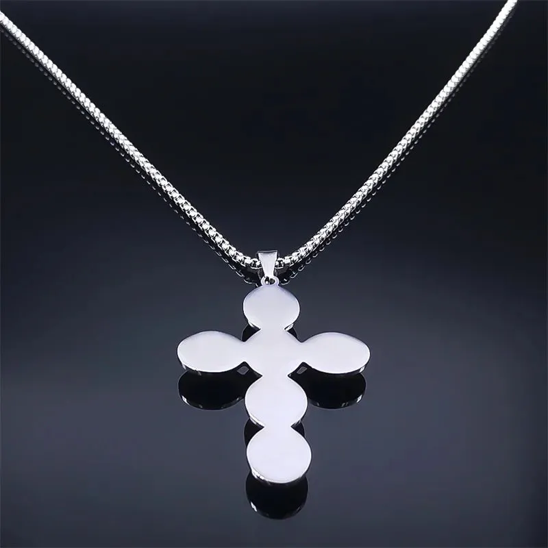 Bohemian Cross Pendant Necklace Stainless Steel Natural Stone Simple Chain Necklaces