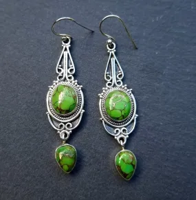 Boho Long Green Copper Turquoise Earrings,  E38GCT