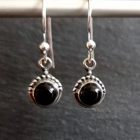 Boho Round 5mm & 6mm Black Onyx 925 Silver Earrings, E91O