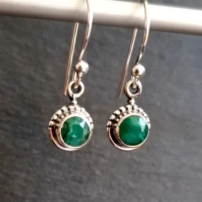 Boho Round 5mm/6mm Emerald 925 Silver Earrings, E91EM