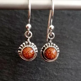 Boho Round 5mm/6mm Goldstone 925 Silver Earrings, E91GS