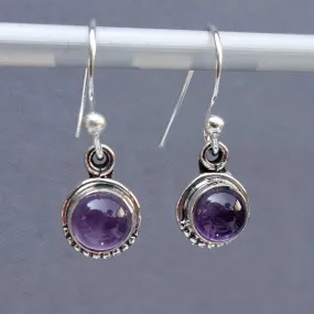 Boho Round 6mm Amethyst 925 Sterling Silver Earrings, E86A