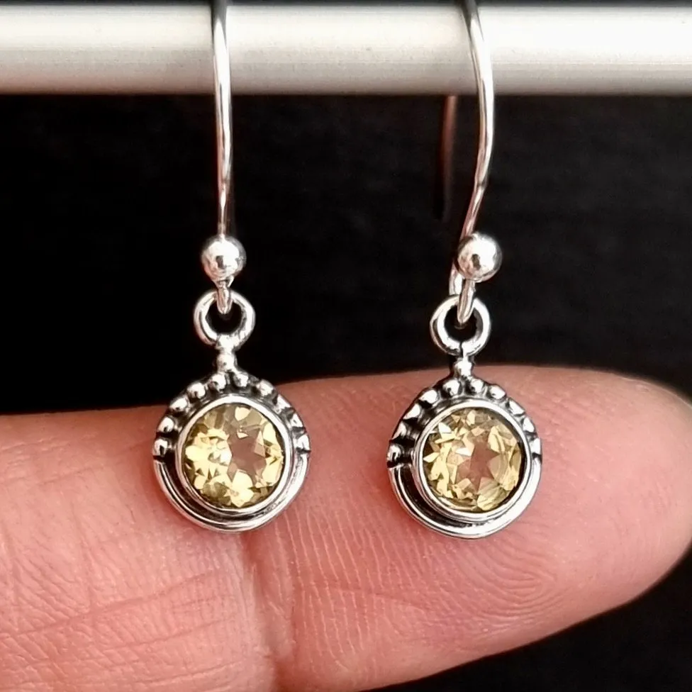Boho Round 6mm Citrine 925 Silver Earrings, E91CIT