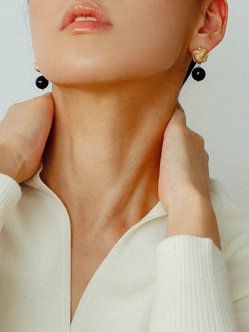 Braided Knot Agate Ebony Earrings