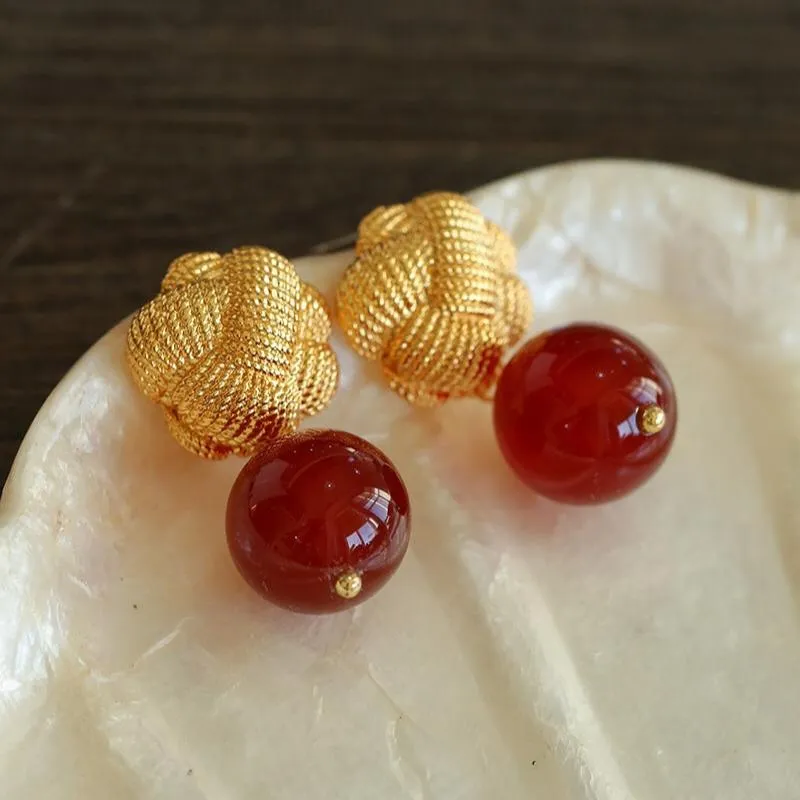 Braided Knot Agate Ebony Earrings