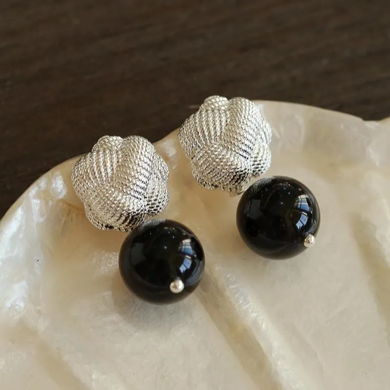 Braided Knot Agate Ebony Earrings