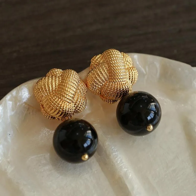 Braided Knot Agate Ebony Earrings