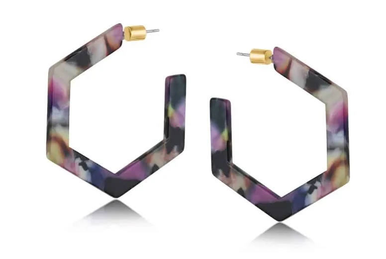 Camille Resin Hexagon Statement Hoop Earrings